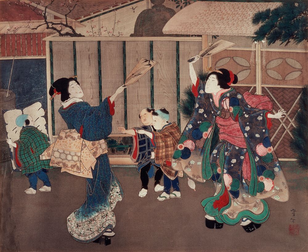 January: Celebrating the New Year (1860s) print in high resolution by Tsukioka Yoshitoshi. Original from the Art Institute…