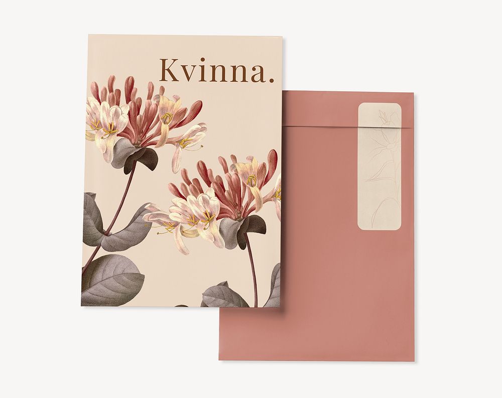 Document envelope mockup, aesthetic floral design psd