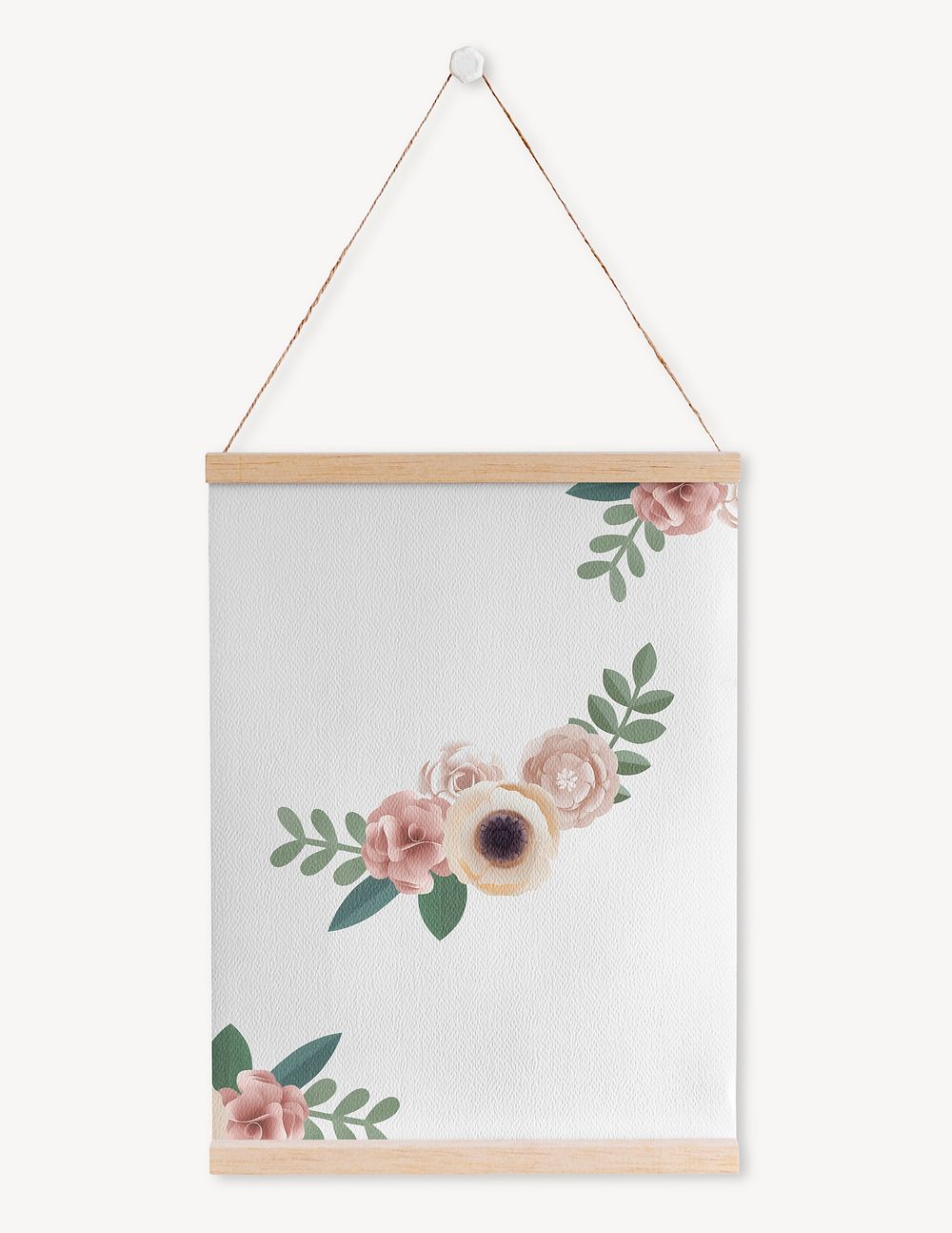 White floral poster hanging on a wall Free Photo rawpixel