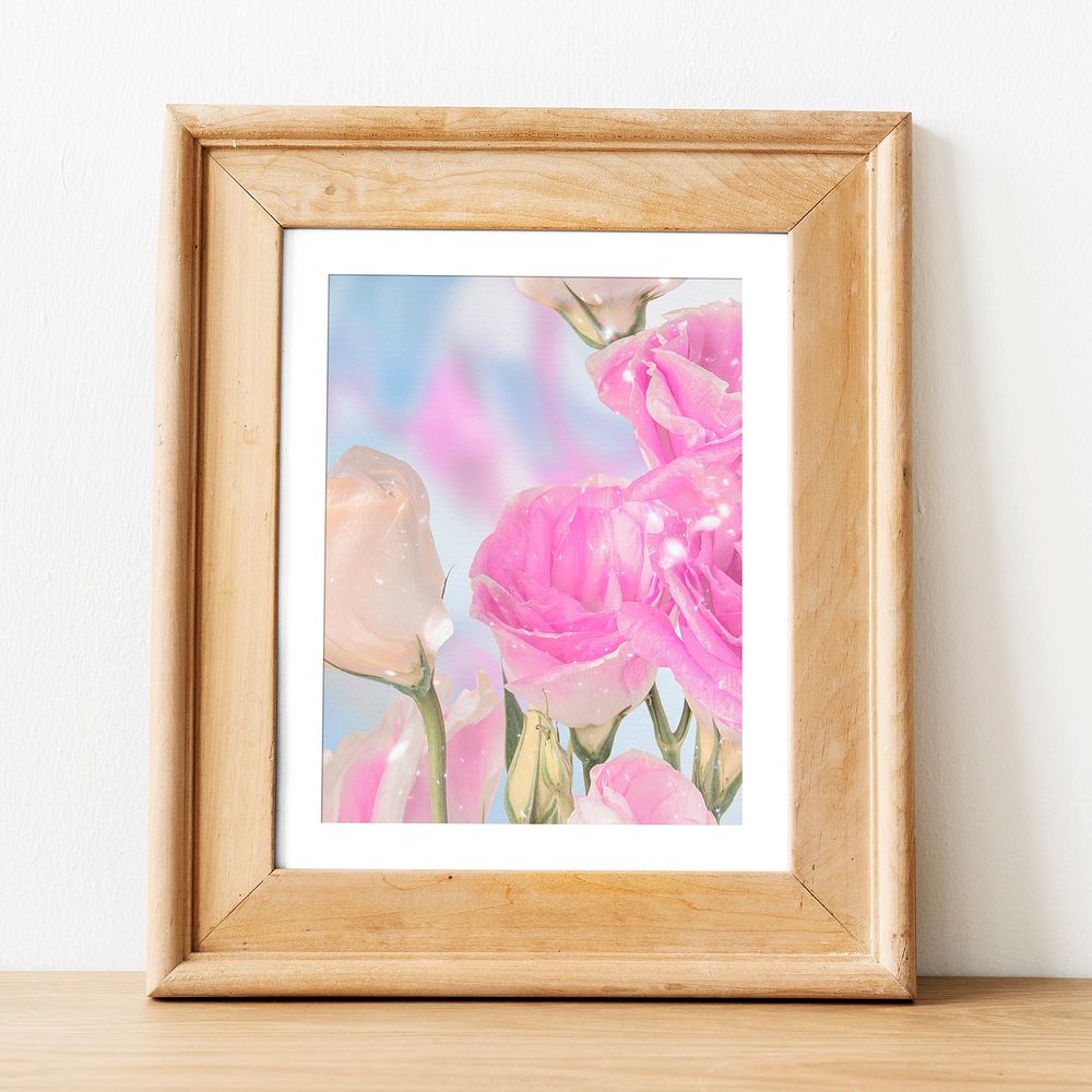 Pink roses framed photo, home decor