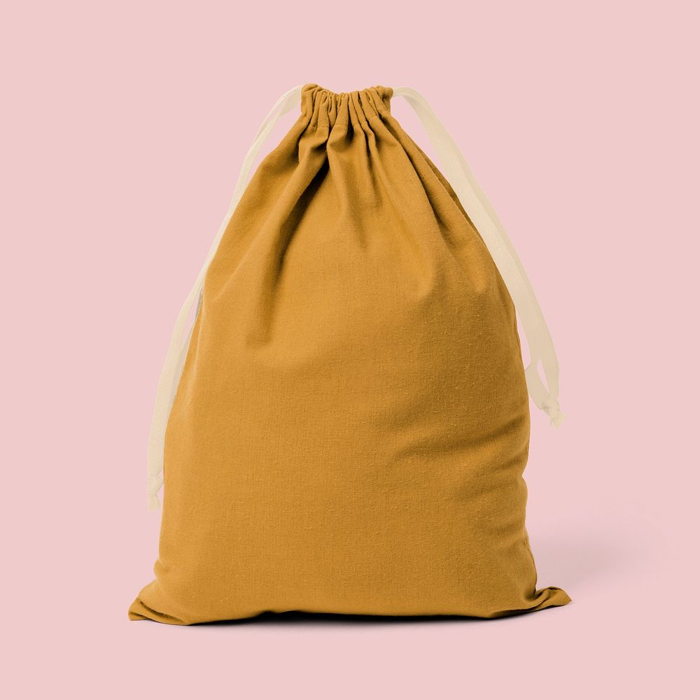 Yellow drawstring bag mockup psd