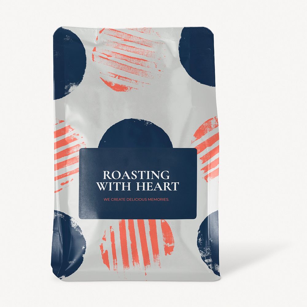 Coffee bean bag mockup, abstract pattern design psd