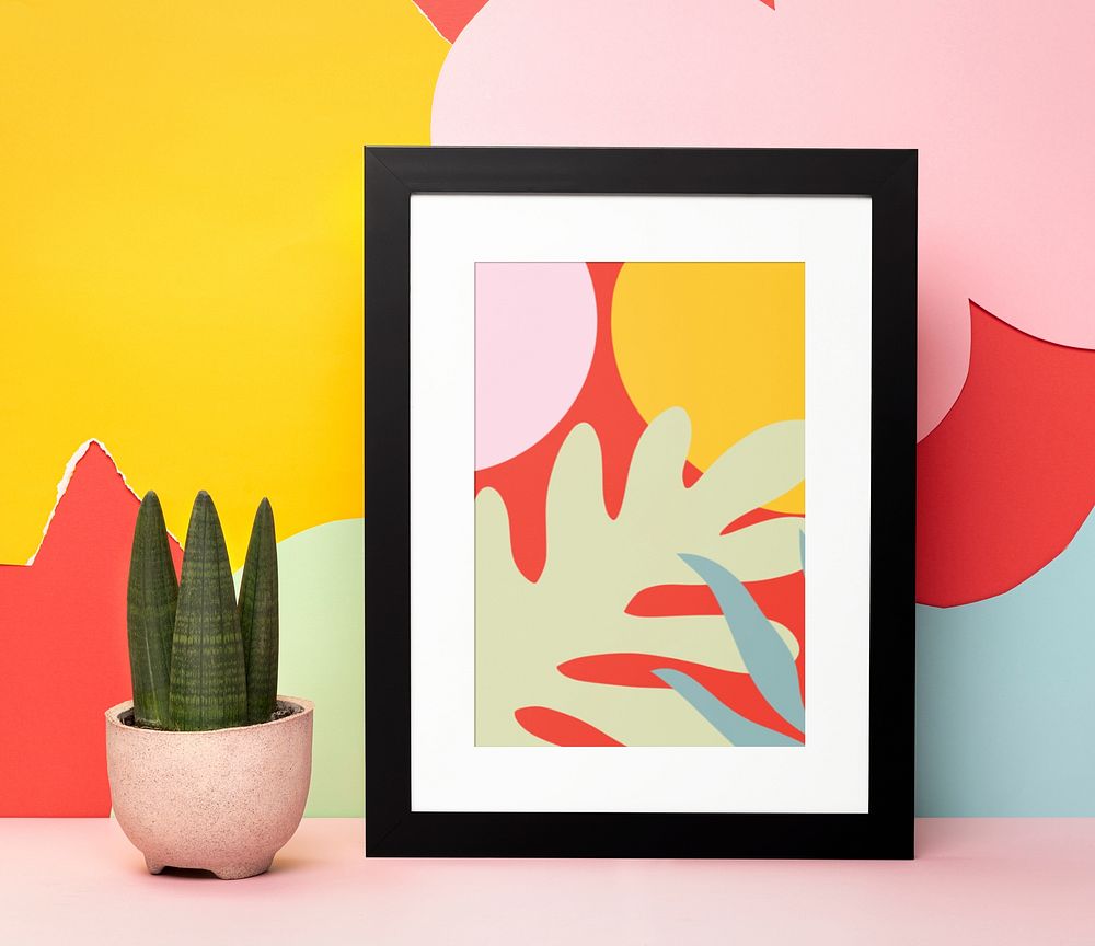 Photo frame mockup, tropical home decor psd