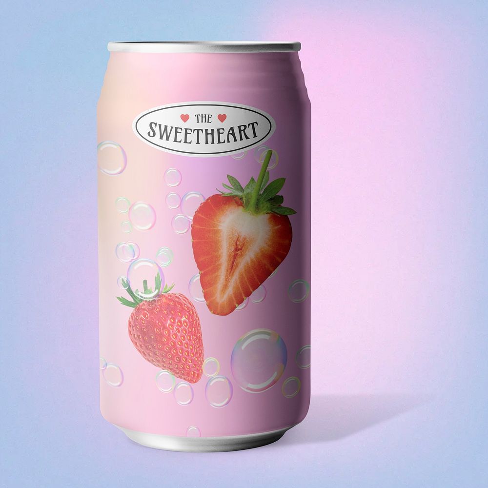 Pink strawberry soda, beverage product packaging design