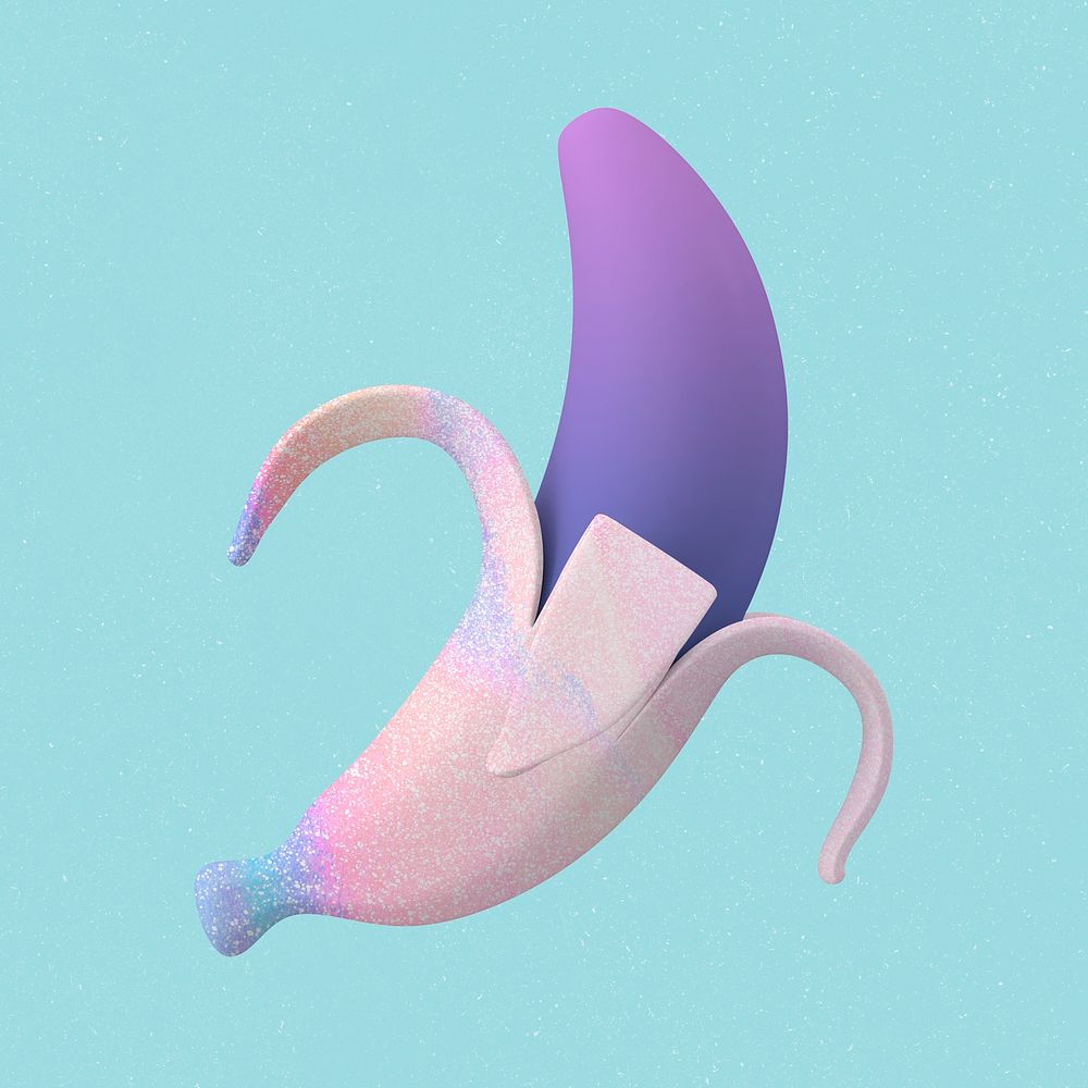 Purple glittery banana, 3D aesthetic fruit illustration psd