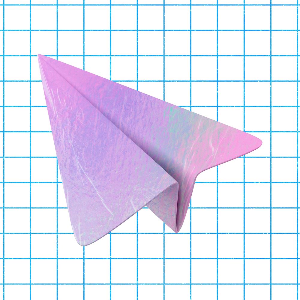 Holographic paper plane, 3D object illustration psd