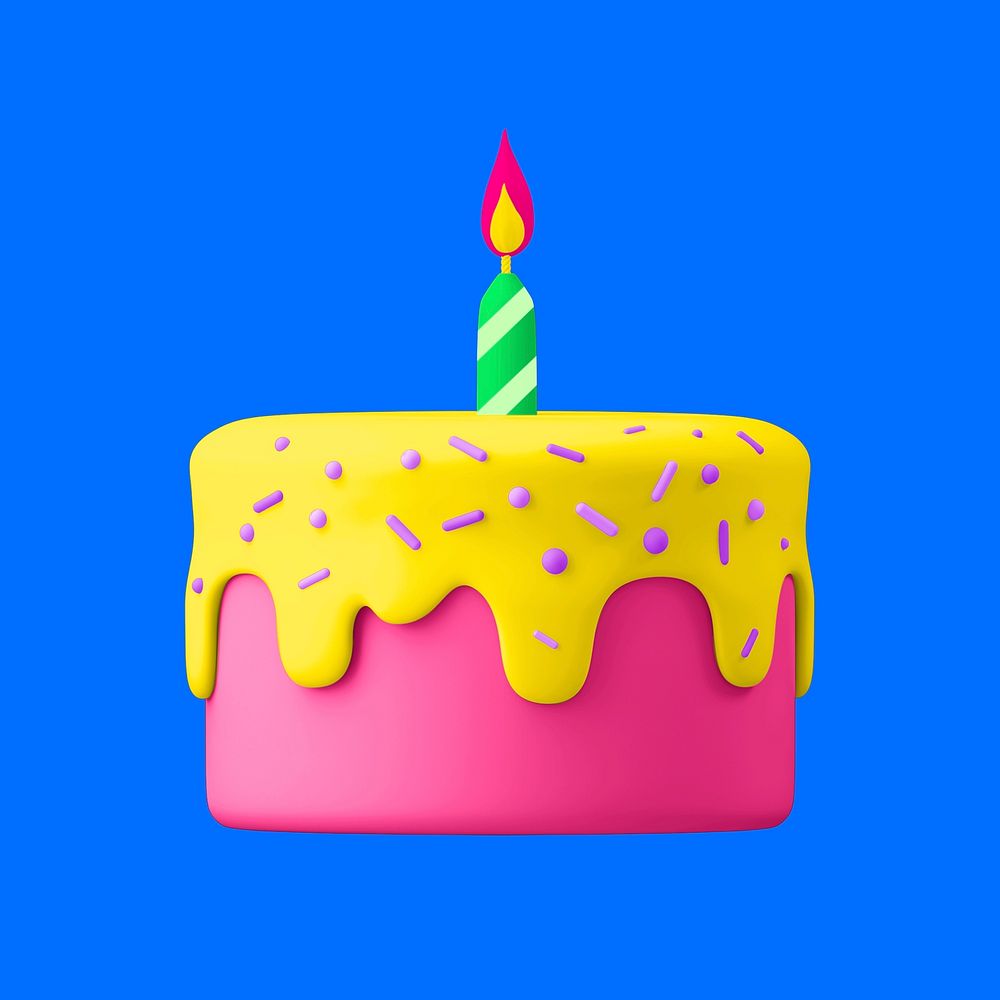 Pink birthday cake, 3D party illustration psd