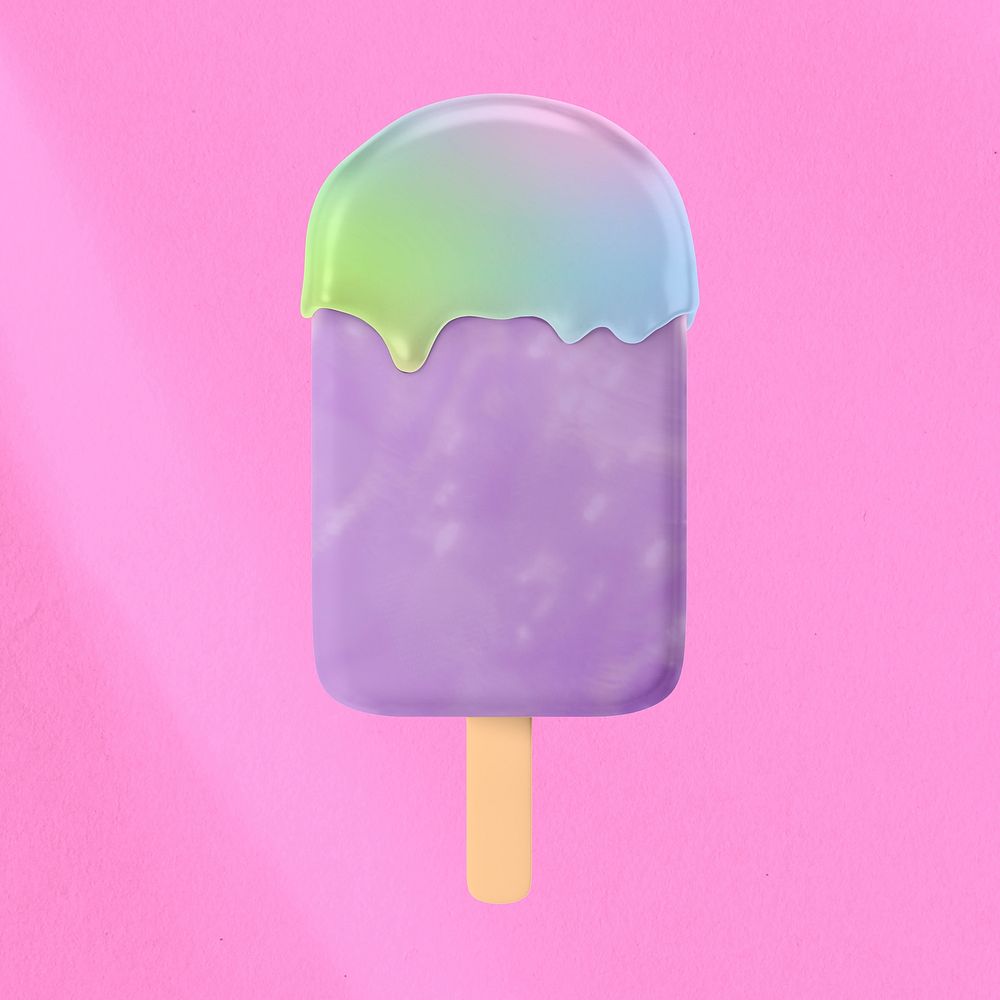 Purple popsicle ice-cream, 3D dessert illustration psd
