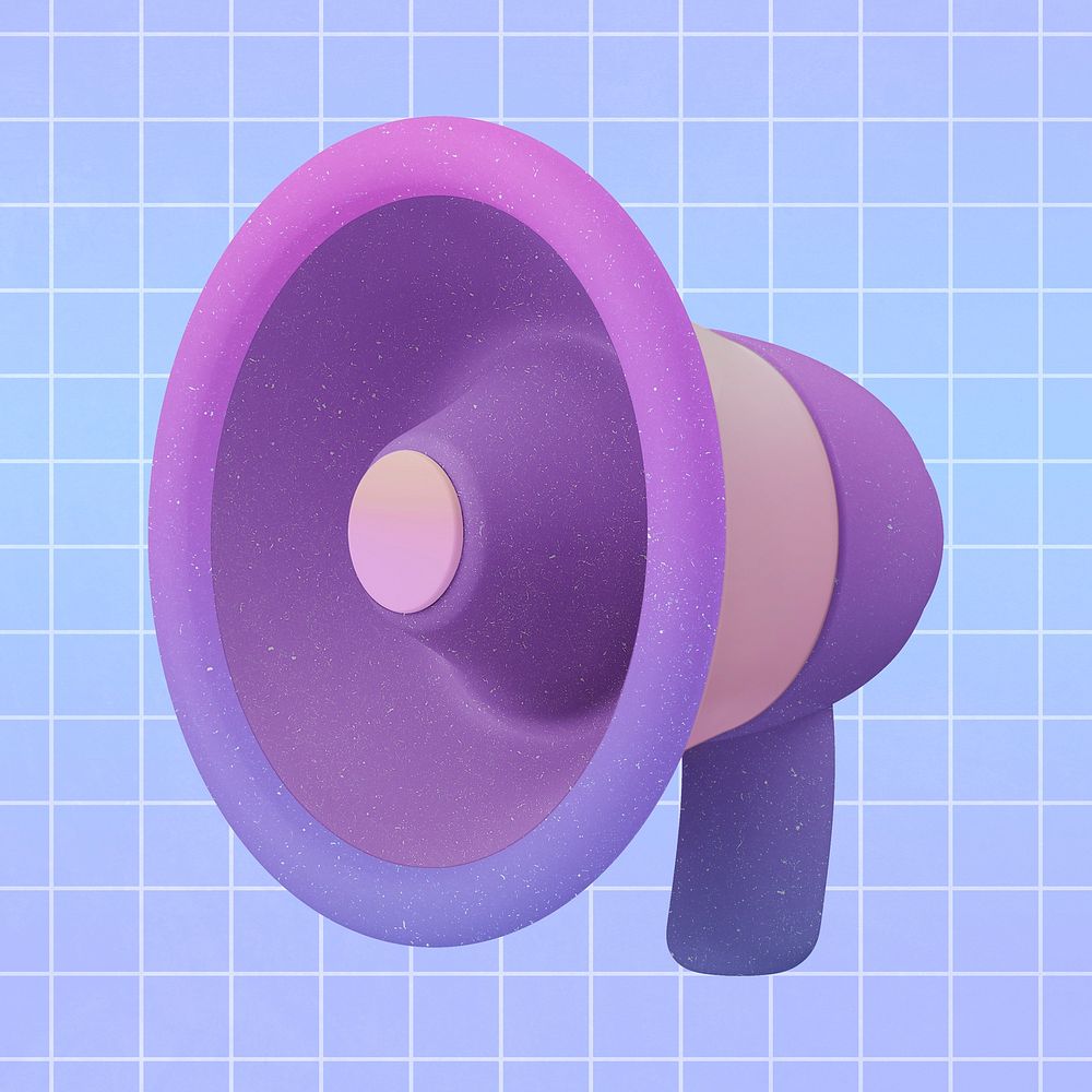 Purple megaphone, 3D object illustration