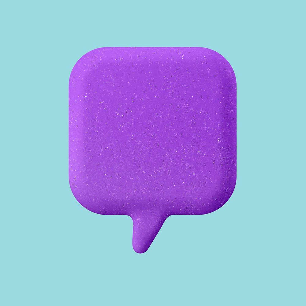 Purple speech bubble, 3D badge graphic