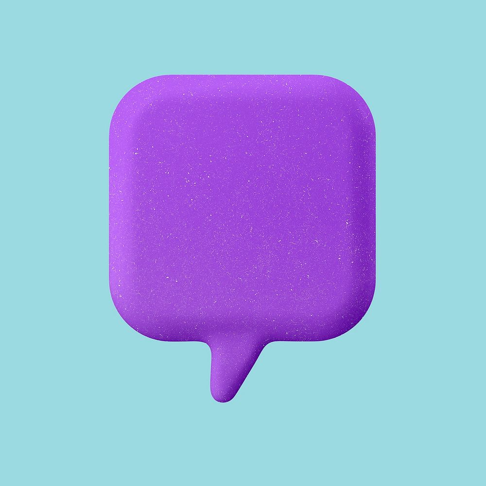 Purple speech bubble, 3D badge graphic psd