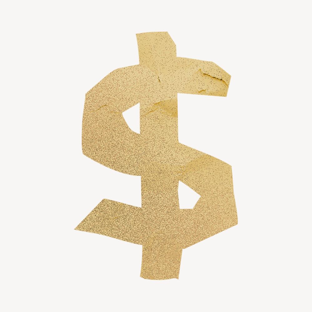 Dollar sign, gold paper texture element psd
