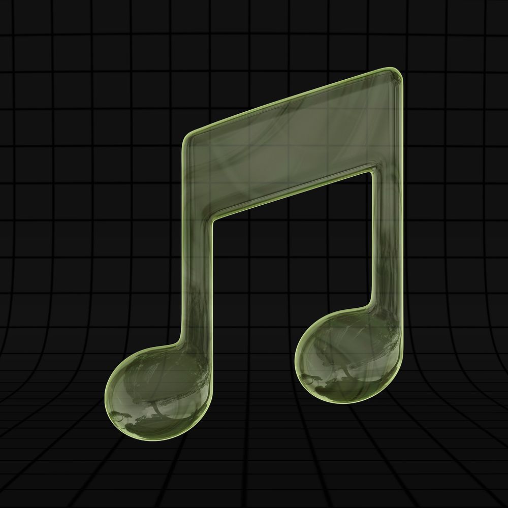 Musical note, 3D green transparent design psd