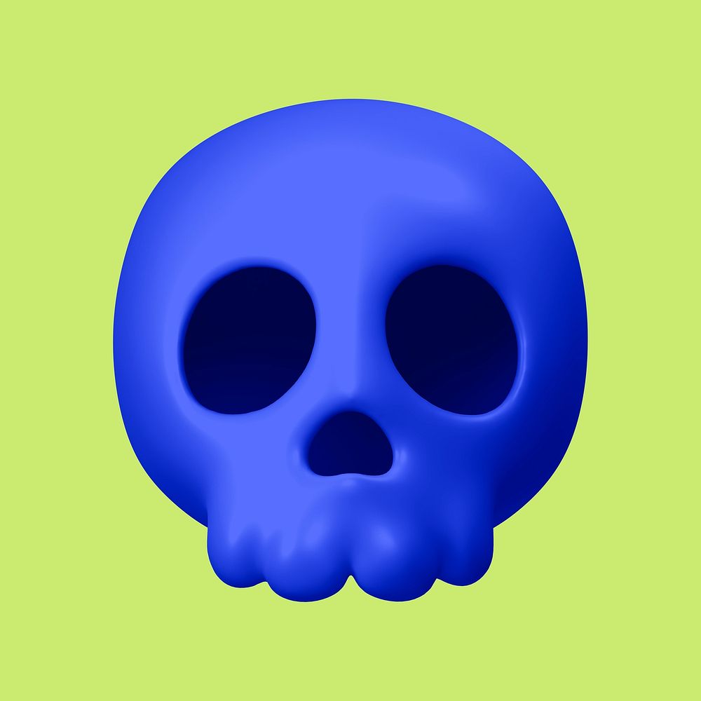 Blue human skull, 3D Halloween illustration