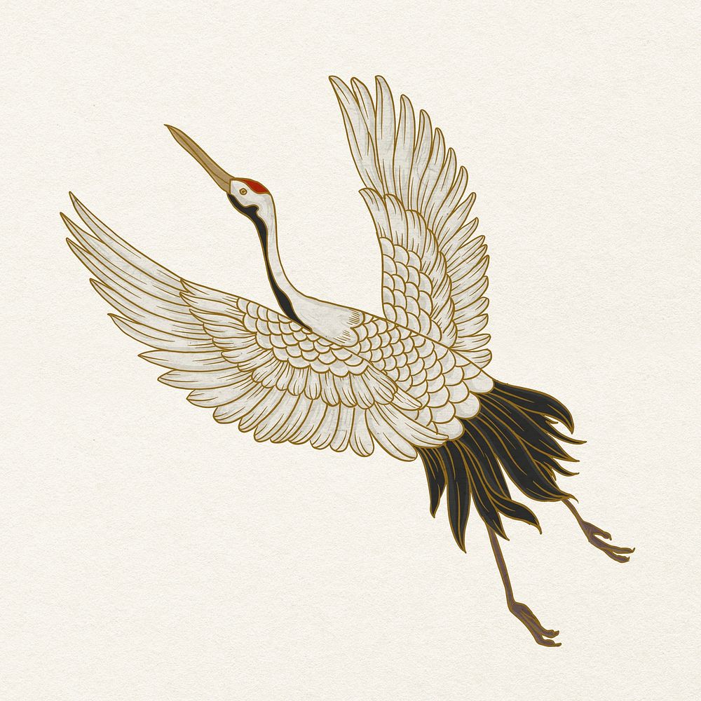 Watanabe Shoka's crane bird, oriental animal illustration psd