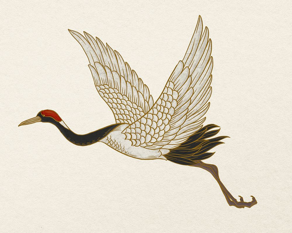 Watanabe Shoka's crane bird, oriental animal illustration psd