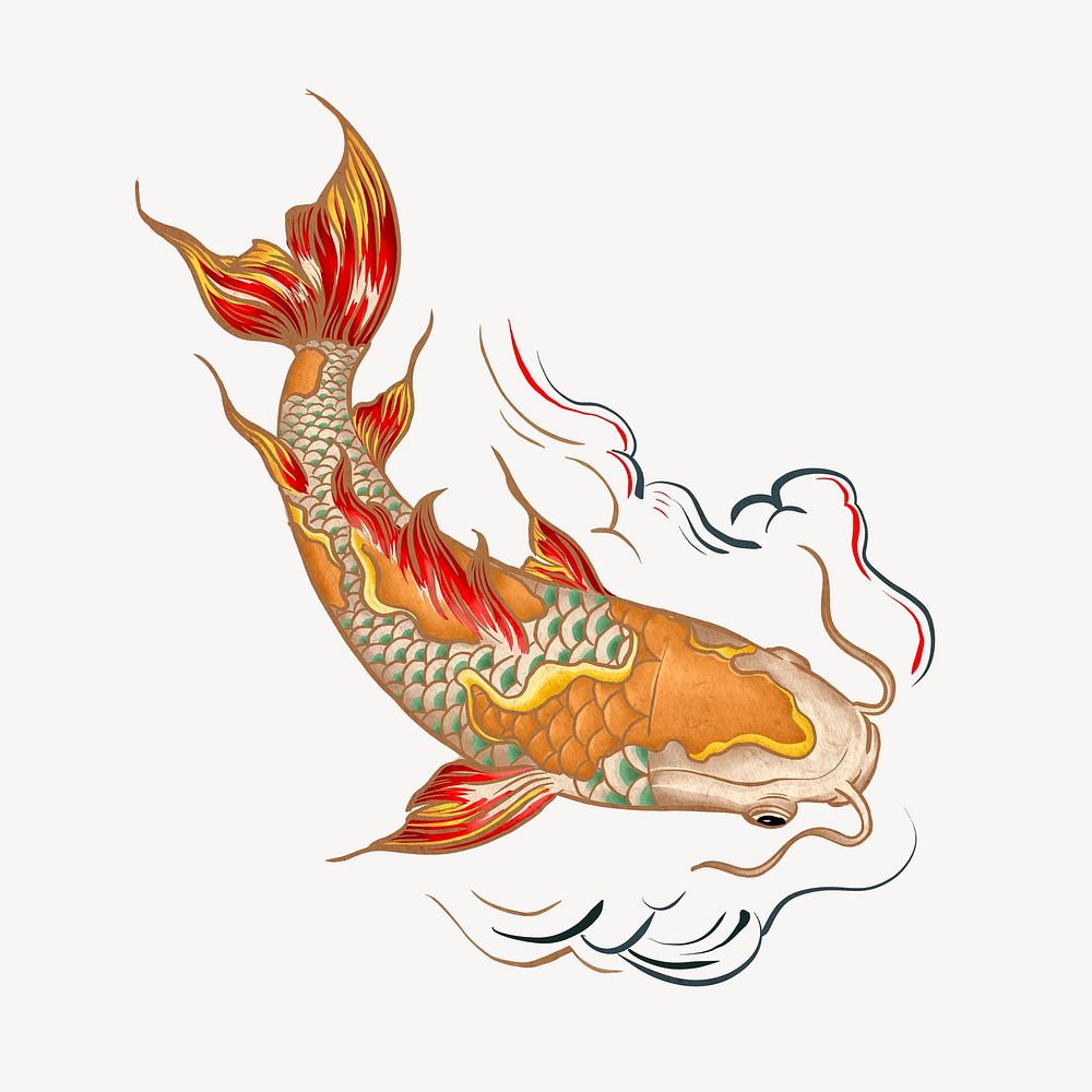 Koi fish, vintage Japanese animal illustration