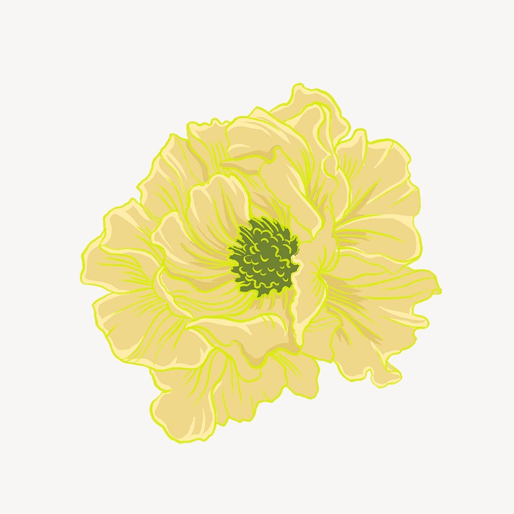 Aesthetic yellow peony, vintage Japanese flower illustration