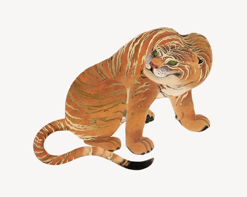 Yuuhi's tiger, vintage animal illustration psd