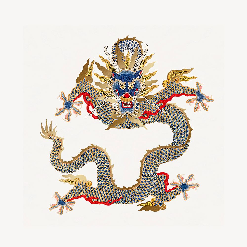 Chinese dragon, vintage mythological animal psd
