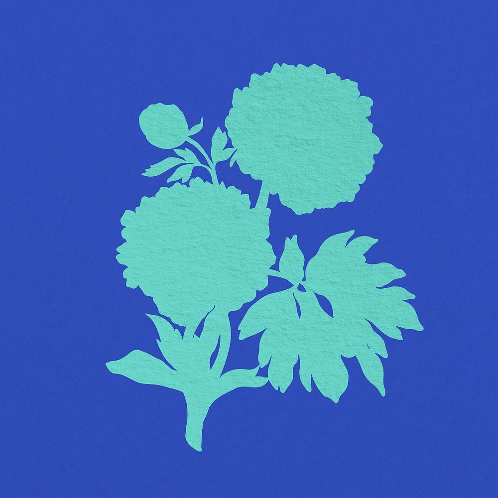 Blue silhouette flower, vintage peony psd