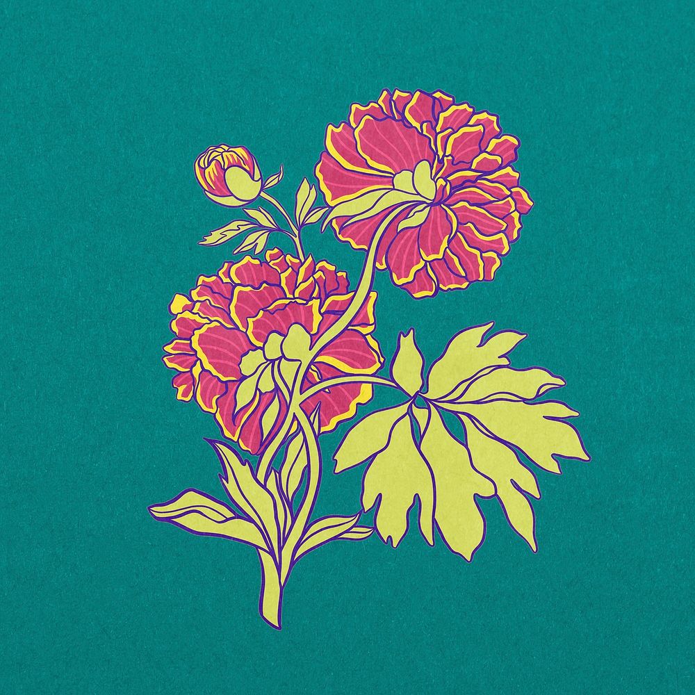 Vintage peony, Japanese flower illustration