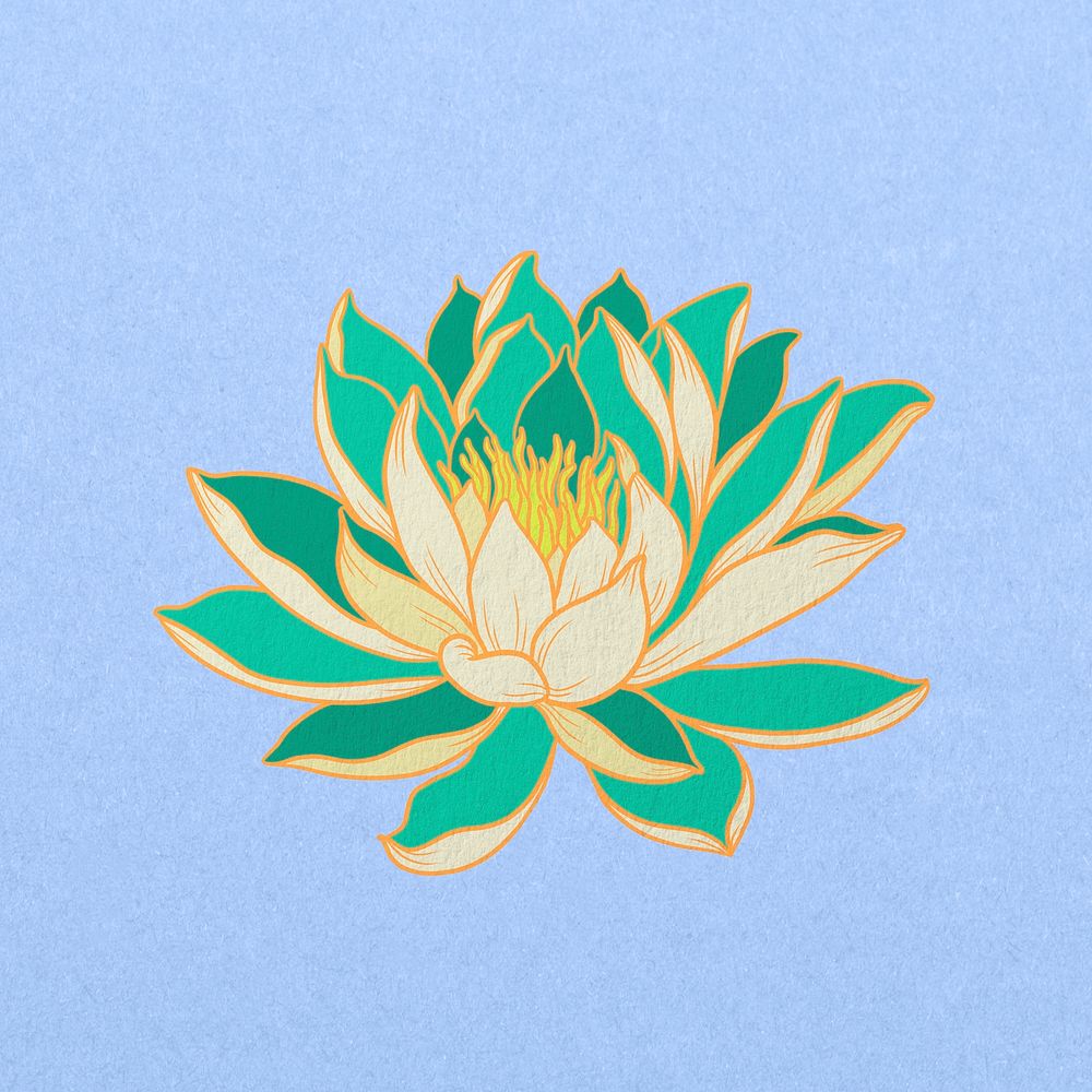 Vintage green water lily illustration