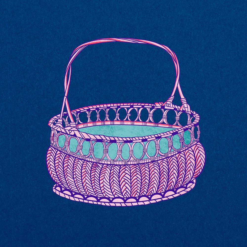 Bamboo basket, vintage object illustration psd