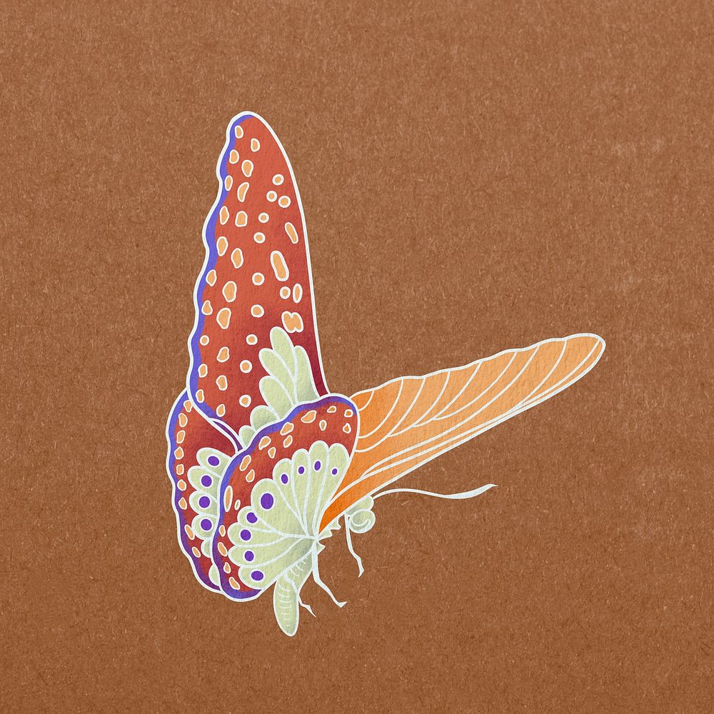 Orange vintage butterfly, insect illustration psd