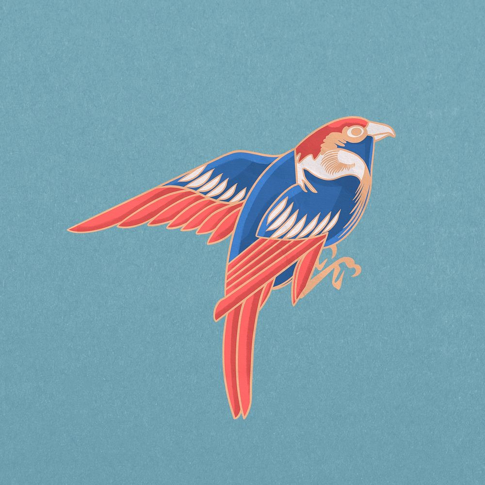 Blue bird, vintage animal illustration psd