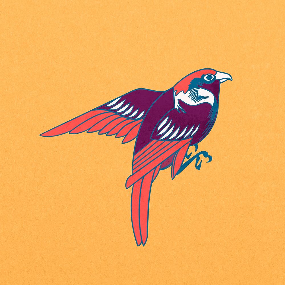 Purple bird, vintage animal illustration psd