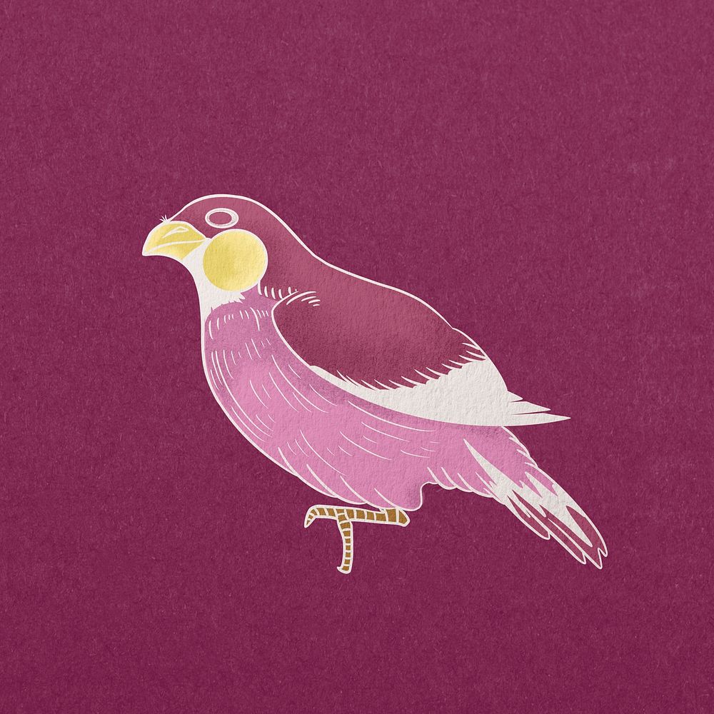 Purple bird, vintage animal illustration psd