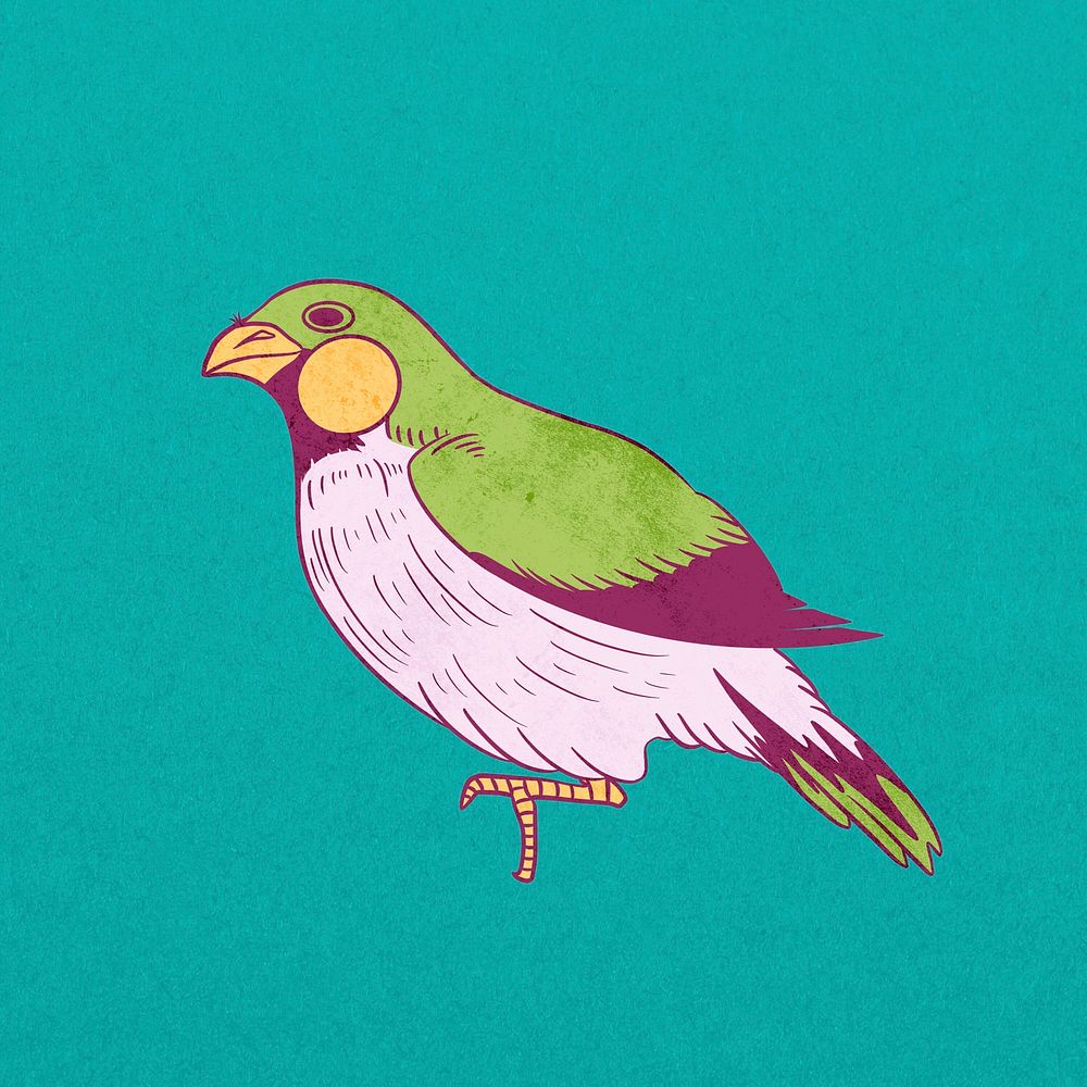 Green bird, vintage animal illustration psd