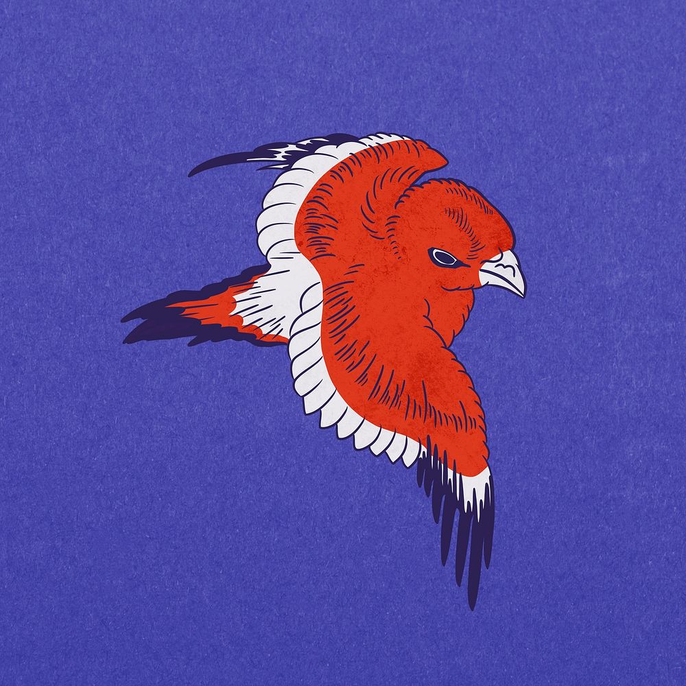 Red angry bird, vintage animal illustration psd