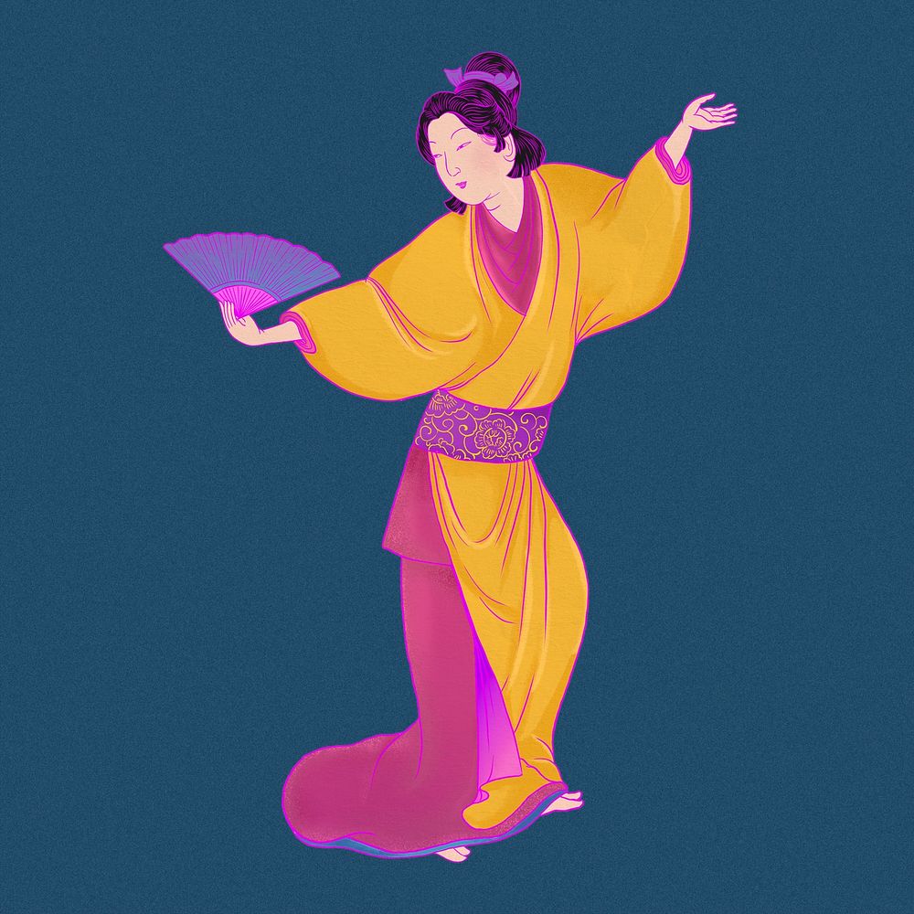 Vintage Japanese woman, traditional dance illustration psd
