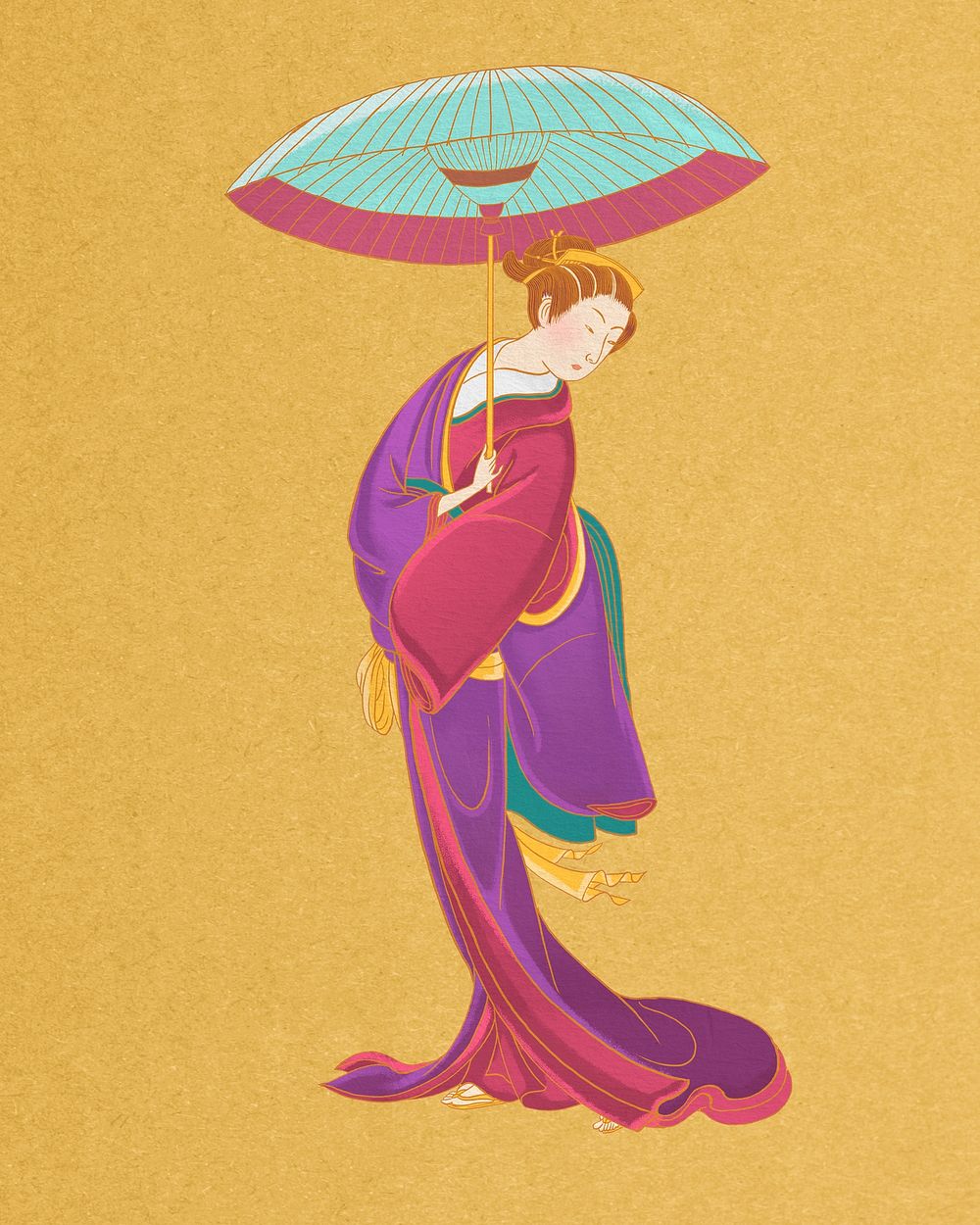 Vintage Japanese woman, holding umbrella character psd