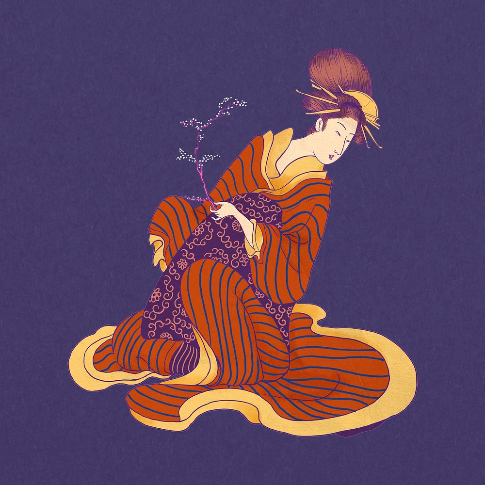 Vintage Japanese woman, lifestyle character illustration psd