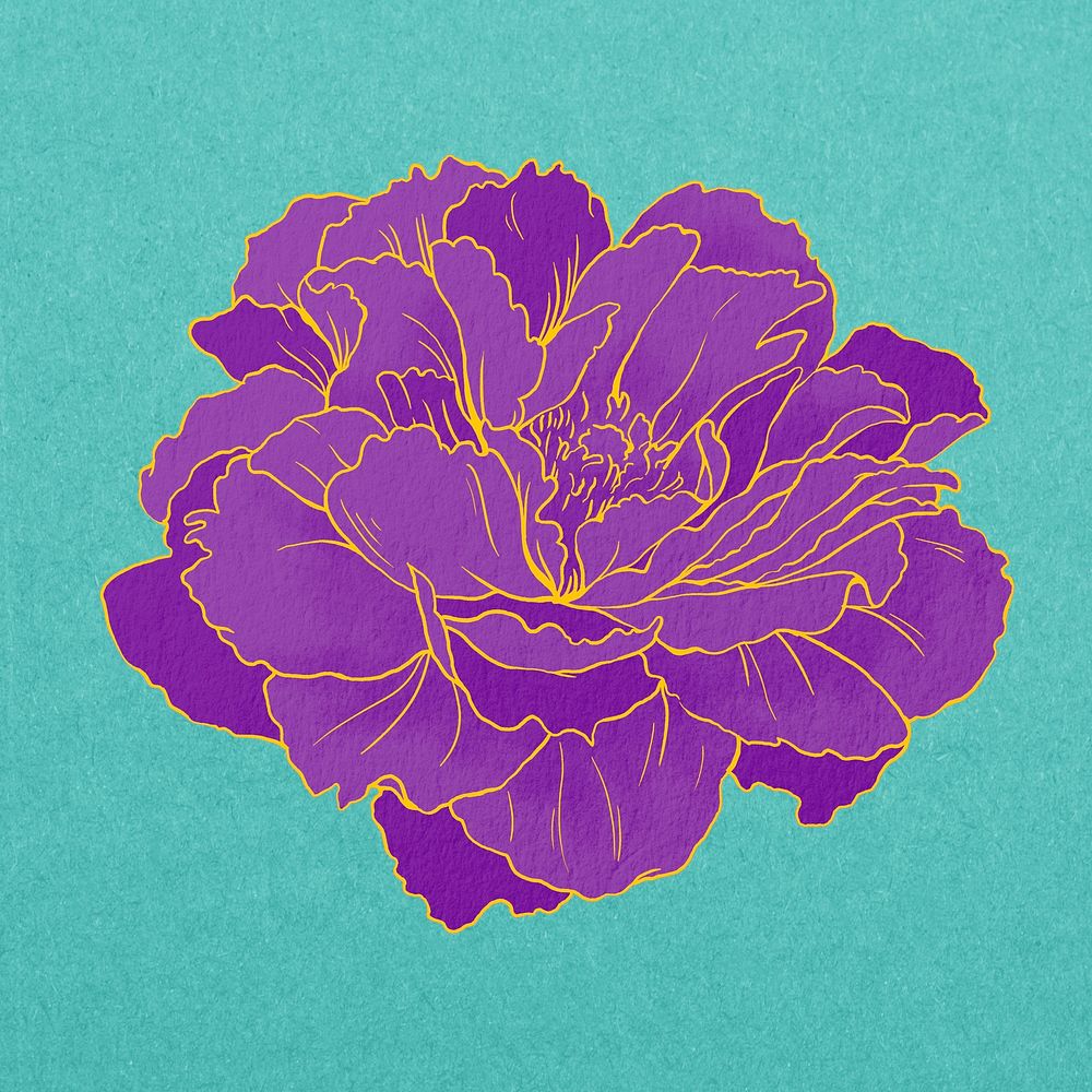 Vintage purple peony, aesthetic Japanese flower illustration