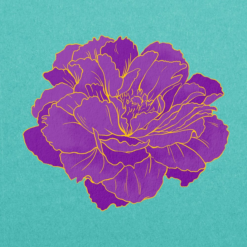 Vintage purple peony, Japanese flower psd