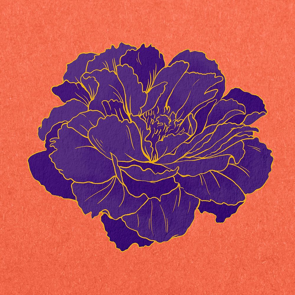 Aesthetic purple peony flower, Japanese illustration