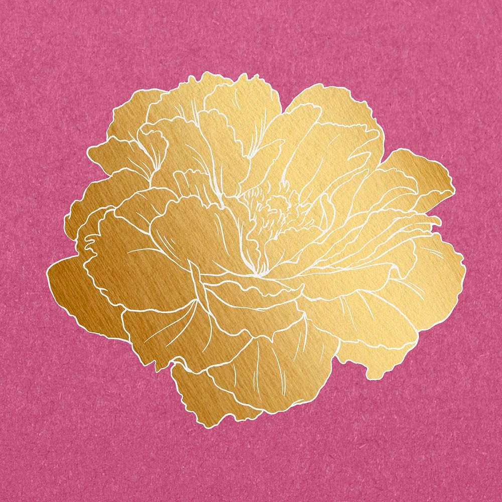 Vintage gold peony, aesthetic Japanese flower illustration