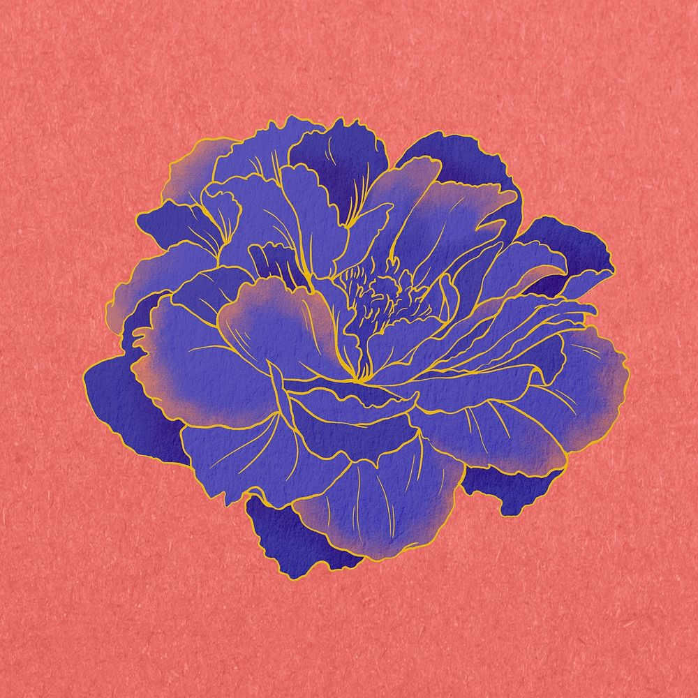 Aesthetic blue peony, vintage Japanese flower psd