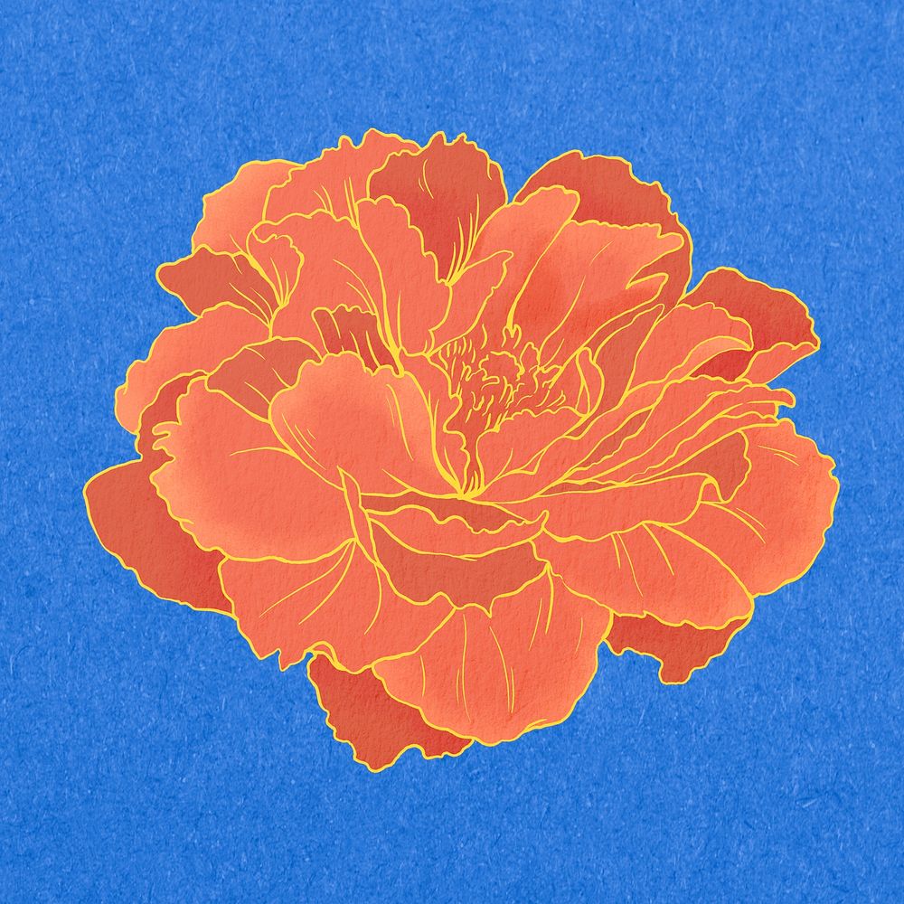 Aesthetic orange peony flower, Japanese illustration