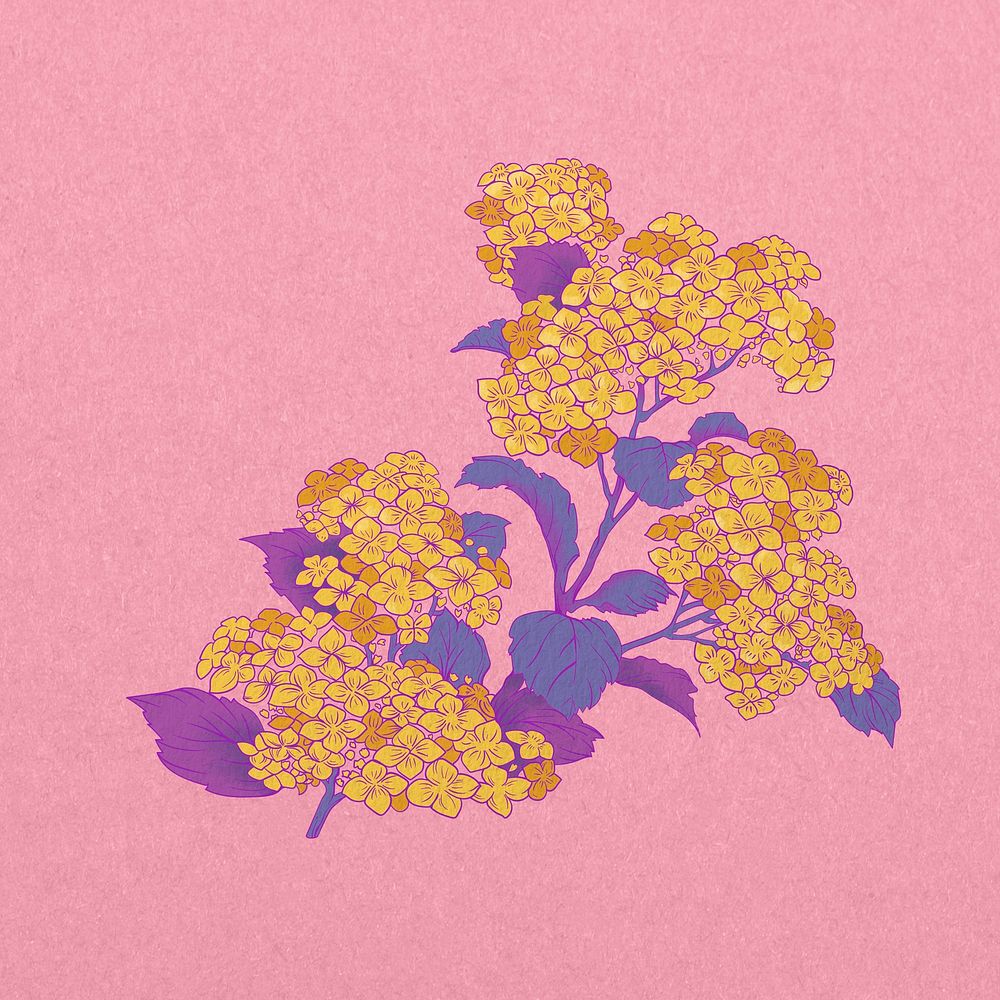 Vintage yellow Japanese flower, cherry blossom illustration psd