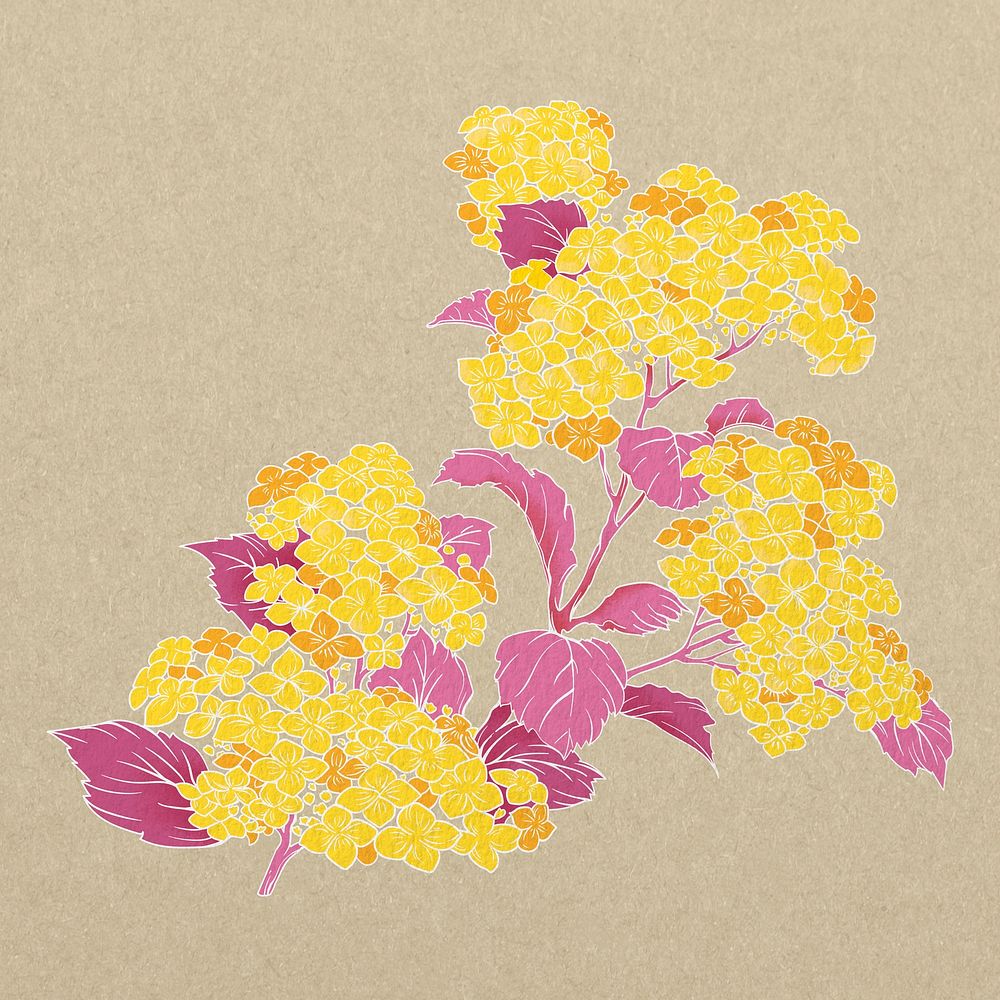 Vintage Japanese flower, yellow cherry blossom illustration