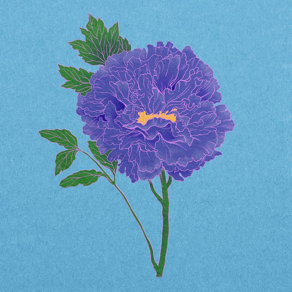 Aesthetic blue peony, vintage Japanese flower illustration