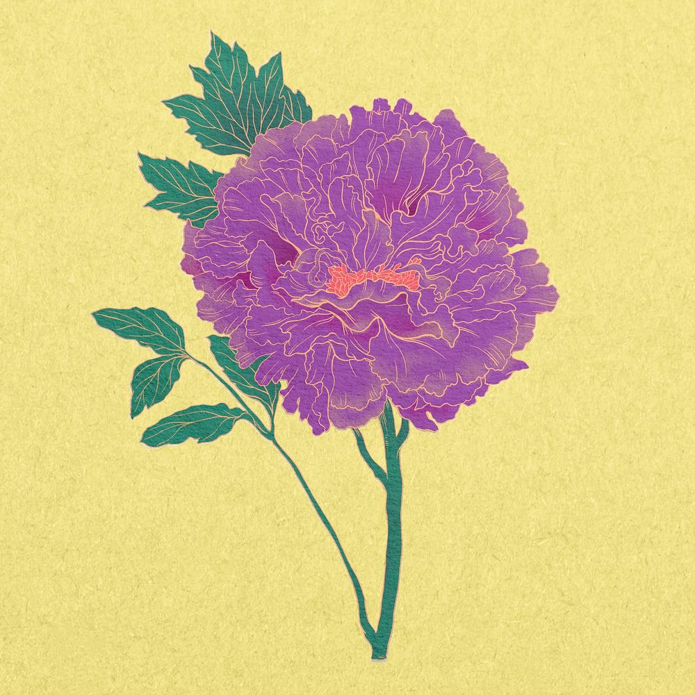 Aesthetic peony flower, Japanese illustration
