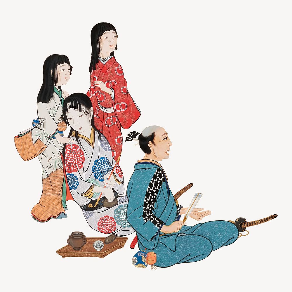 Vintage Japanese people lifestyle illustration