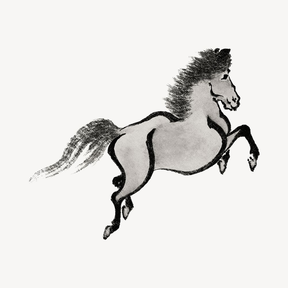 Hokusai's running horse, Japanese ink animal illustration psd