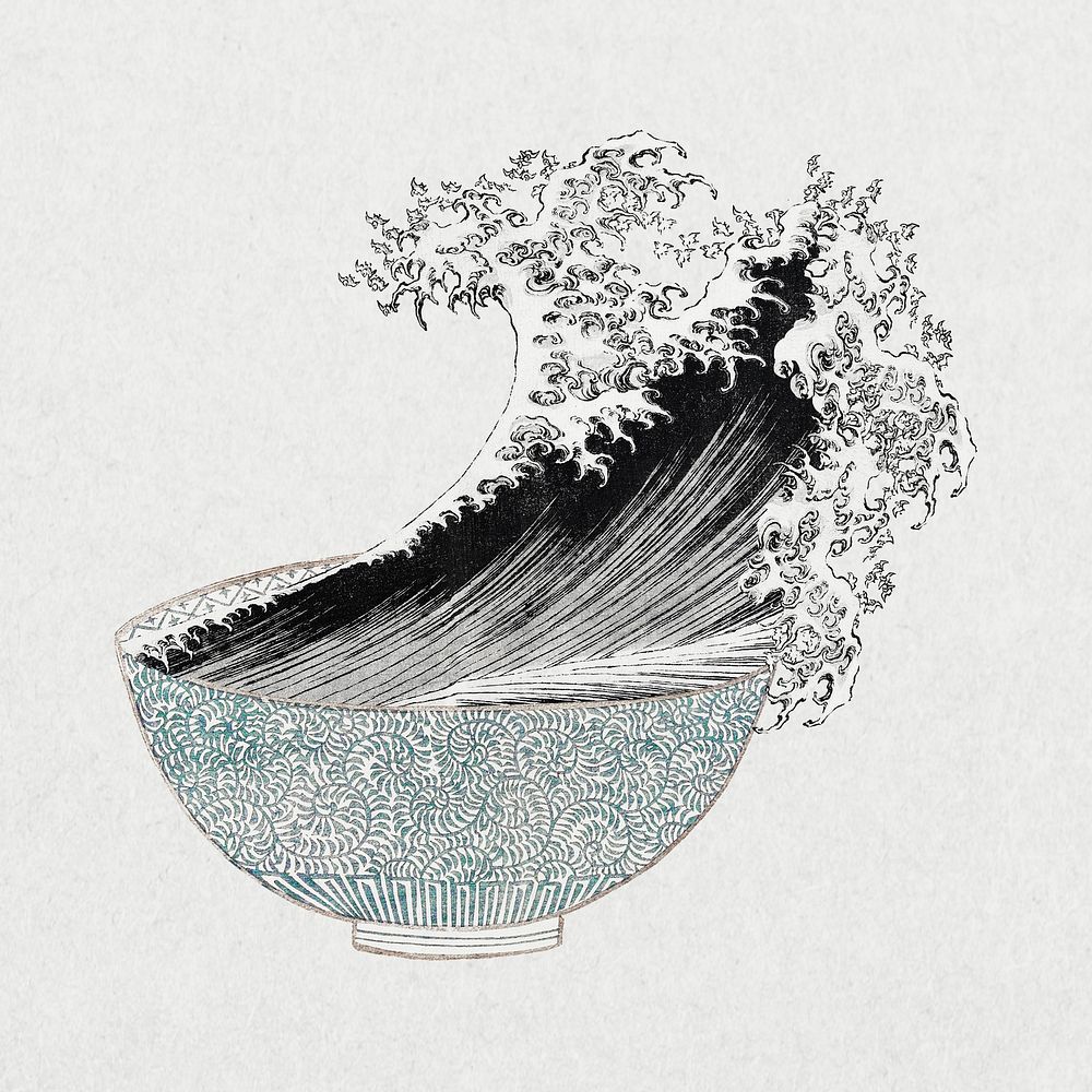 Noodle bowl splash, Japanese wave illustration psd